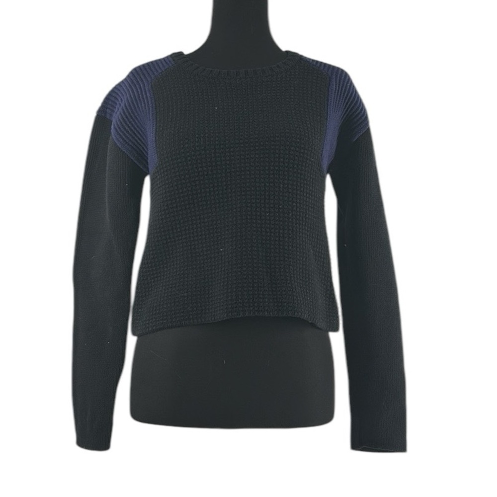 & Other Stories Tight Knit Pullover Sweater in Black & Blue Long Sleeve Size S